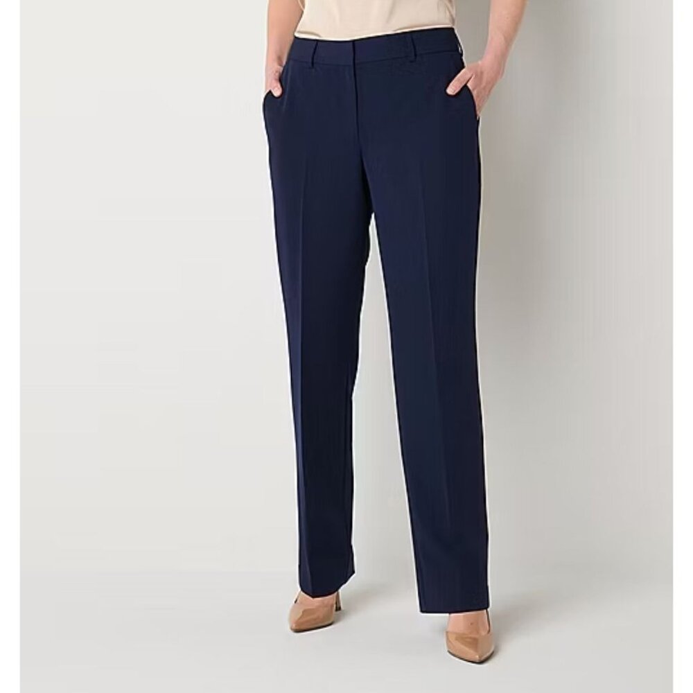 Worthington Womens Curvy Trouser Pants Size 4P Blue Polyester & Spandex